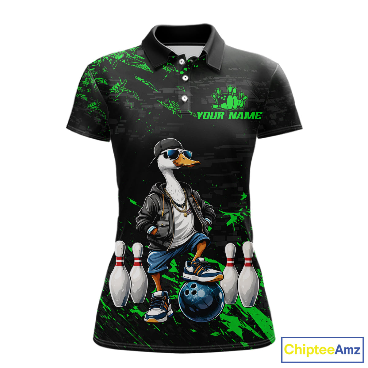 Personalized Green Funny Goose Bowling Team Shirt for Women Bowling League Jersey Polo & 1/4-Zip QZT877