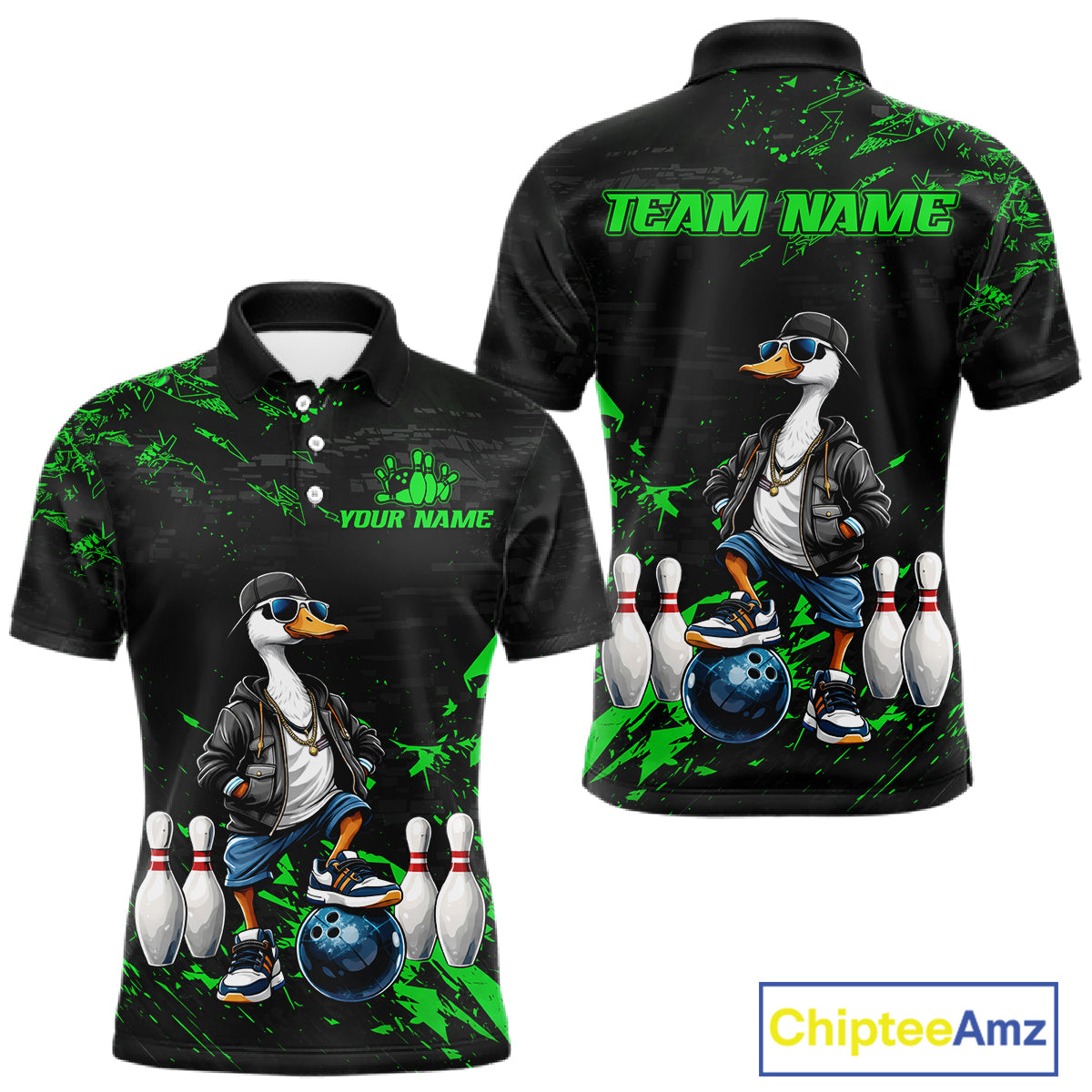 Personalized Green Funny Goose Bowling Team Shirt for Men Bowling League Jersey Polo & 1/4-Zip QZT877