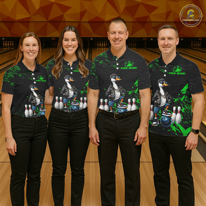 Personalized Green Funny Goose Bowling Team Shirt for Women Bowling League Jersey Polo & 1/4-Zip QZT877