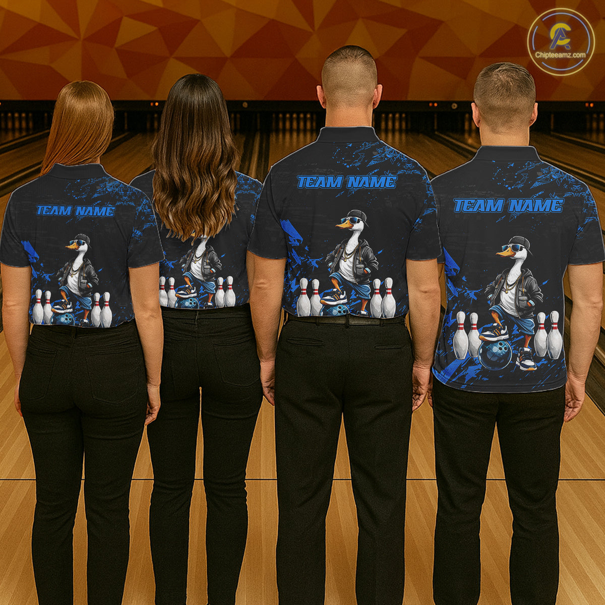 Personalized Blue Funny Goose Bowling Team Shirt for Men Bowling League Jersey Polo & 1/4-Zip QZT877