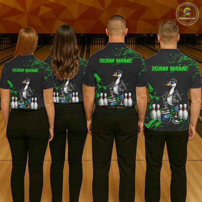 Personalized Green Funny Goose Bowling Team Shirt for Men Bowling League Jersey Polo & 1/4-Zip QZT877