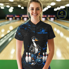 Load image into Gallery viewer, Personalized Blue Funny Goose Bowling Team Shirt for Women Bowling League Jersey Polo &amp; 1/4-Zip QZT877