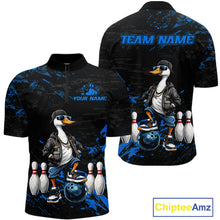 Load image into Gallery viewer, Personalized Blue Funny Goose Bowling Team Shirt for Men Bowling League Jersey Polo &amp; 1/4-Zip QZT877
