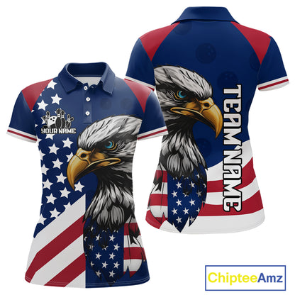 Custom US Flag Eagle Bowling Team Shirt for Women Bowling League Jersey Polo & Quarter-Zip QZT816