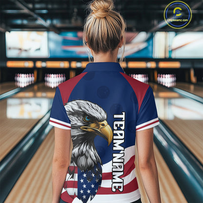 Custom US Flag Eagle Bowling Team Shirt for Women Bowling League Jersey Polo & Quarter-Zip QZT816