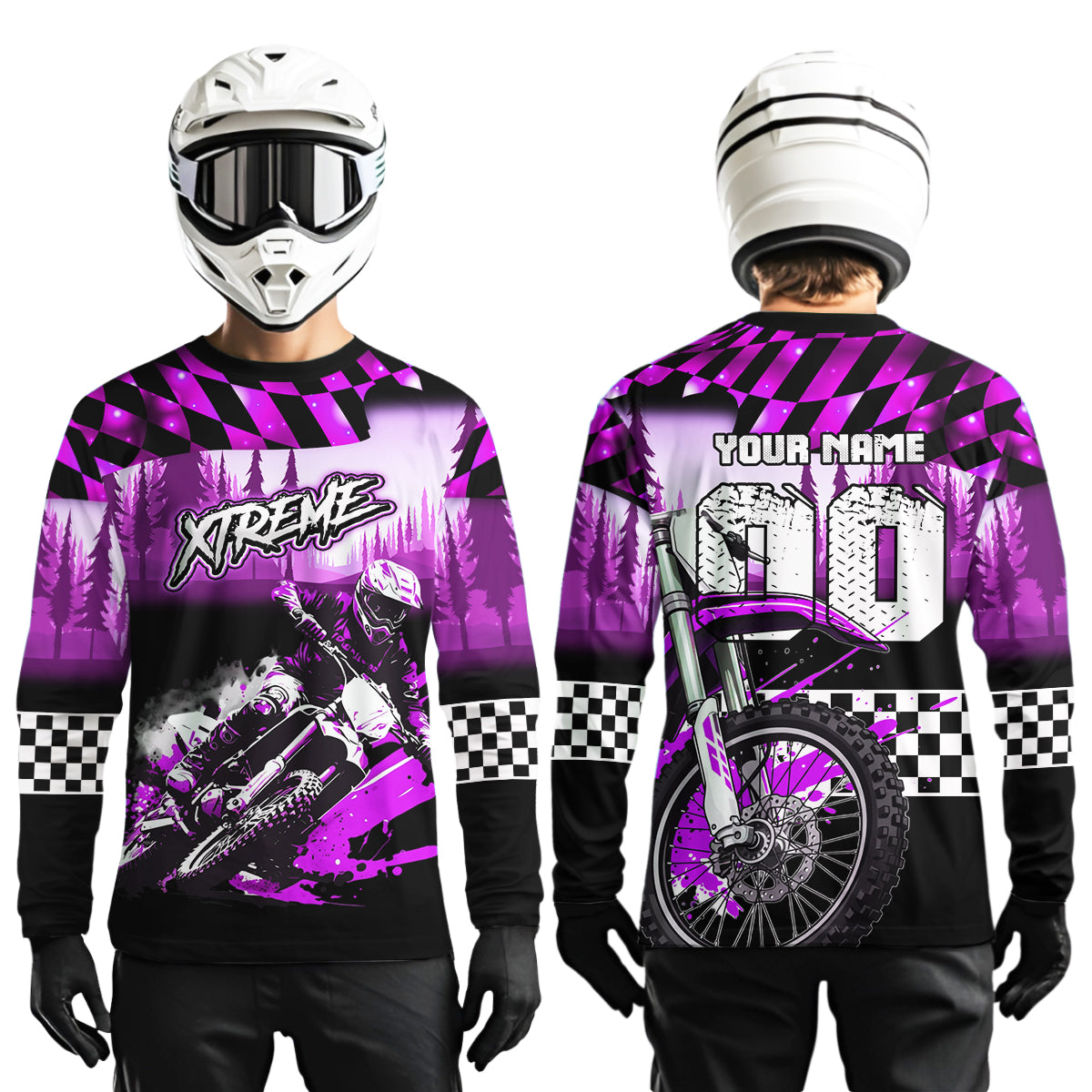 Personalized Purple Motocross Jersey for Adult Kids Extreme Racing Shirt UPF30+ Dirt Bike Clothes MHT125