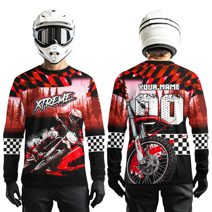 Personalized Red Motocross Jersey for Adult Kids Extreme Racing Shirt UPF30+ Dirt Bike Clothes MHT125