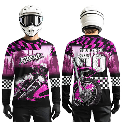 Personalized Pink Motocross Jersey for Adult Kids Extreme Racing Shirt UPF30+ Dirt Bike Clothes MHT125