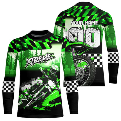 Personalized Green Motocross Jersey for Adult Kids Extreme Racing Shirt UPF30+ Dirt Bike Clothes MHT125