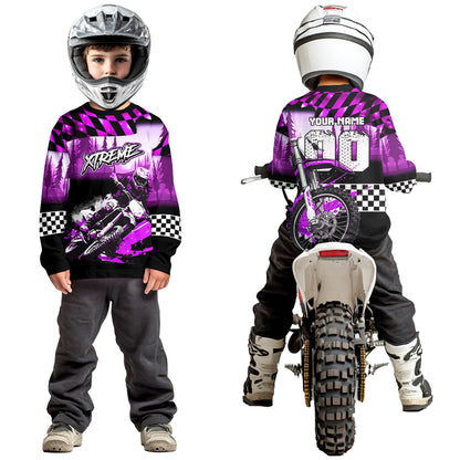 Personalized Purple Motocross Jersey for Adult Kids Extreme Racing Shirt UPF30+ Dirt Bike Clothes MHT125