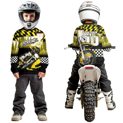 Personalized Yellow Motocross Jersey for Adult Kids Extreme Racing Shirt UPF30+ Dirt Bike Clothes MHT125