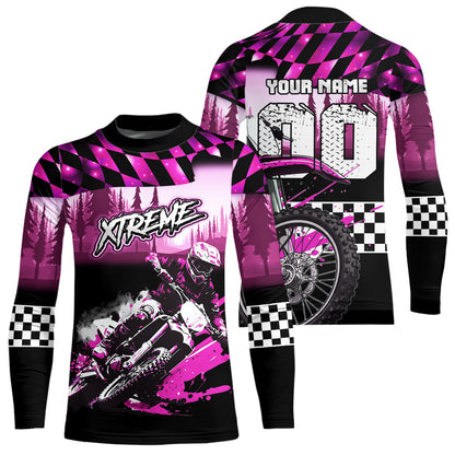 Personalized Pink Motocross Jersey for Adult Kids Extreme Racing Shirt UPF30+ Dirt Bike Clothes MHT125