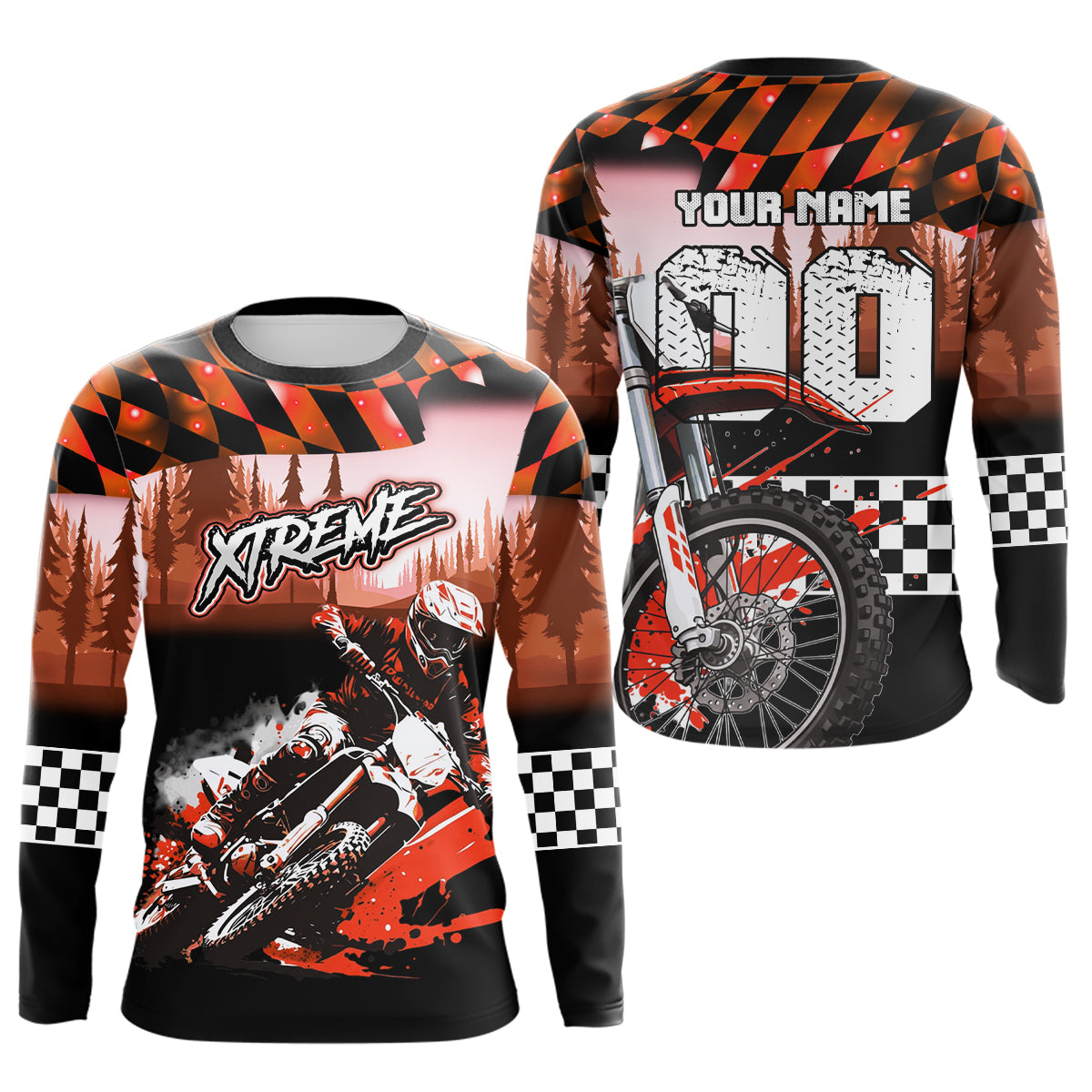 Personalized Orange Motocross Jersey for Adult Kids Extreme Racing Shirt UPF30+ Dirt Bike Clothes MHT125