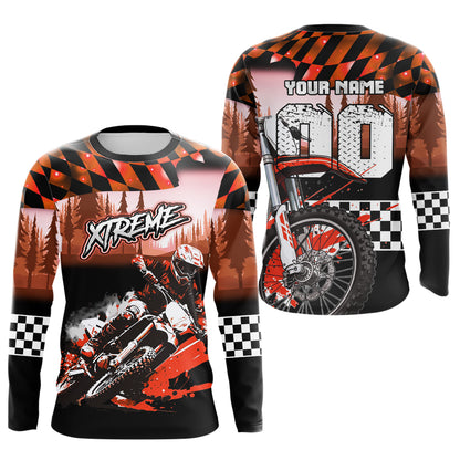 Personalized Orange Motocross Jersey for Adult Kids Extreme Racing Shirt UPF30+ Dirt Bike Clothes MHT125