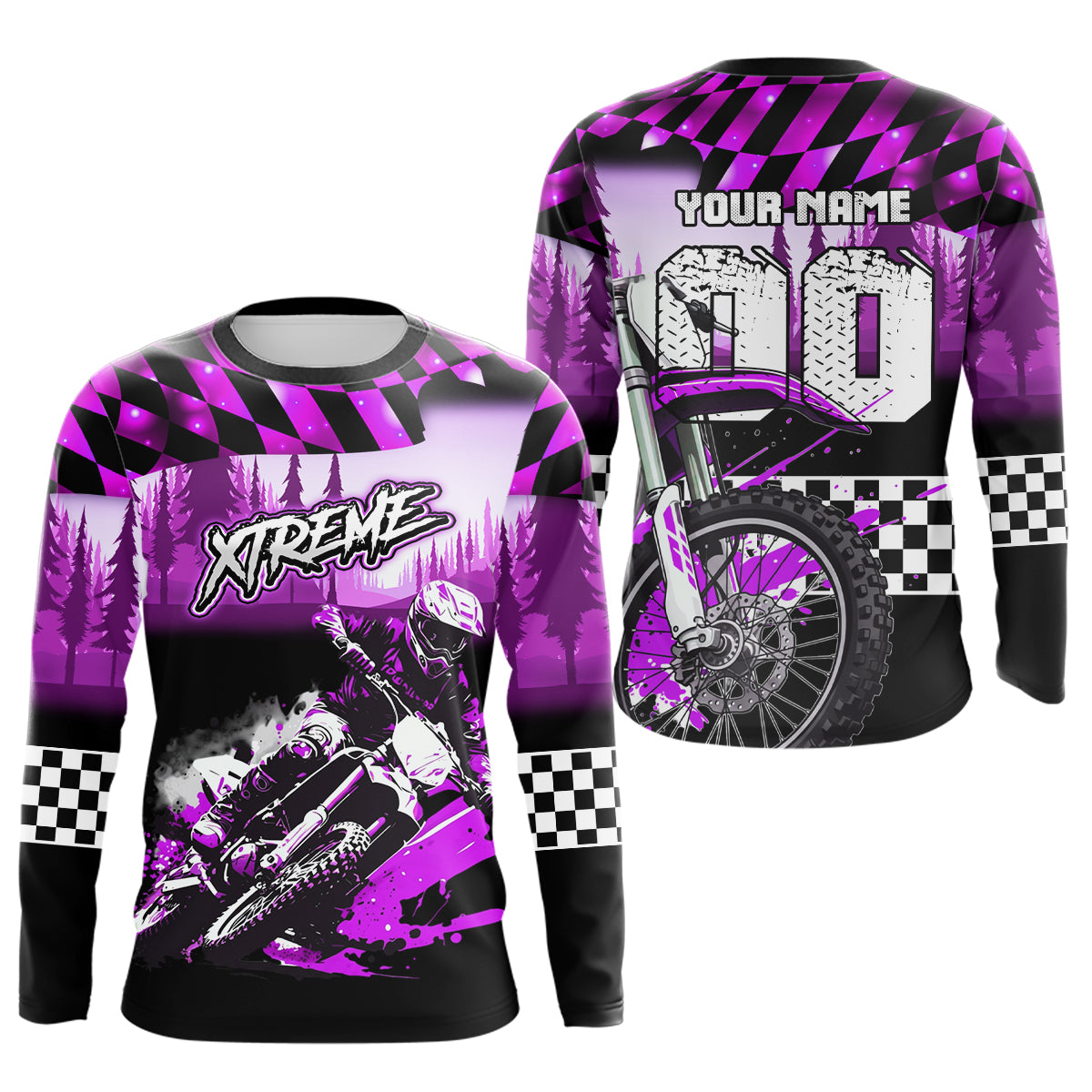 Personalized Purple Motocross Jersey for Adult Kids Extreme Racing Shirt UPF30+ Dirt Bike Clothes MHT125