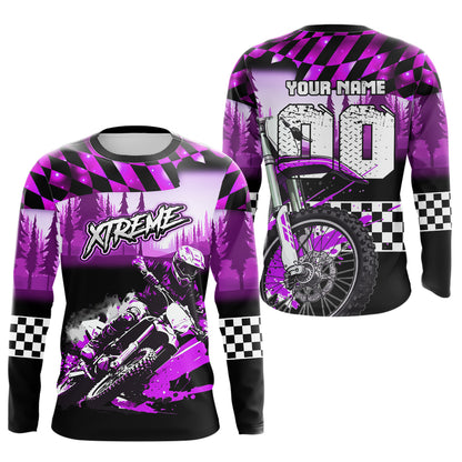 Personalized Purple Motocross Jersey for Adult Kids Extreme Racing Shirt UPF30+ Dirt Bike Clothes MHT125