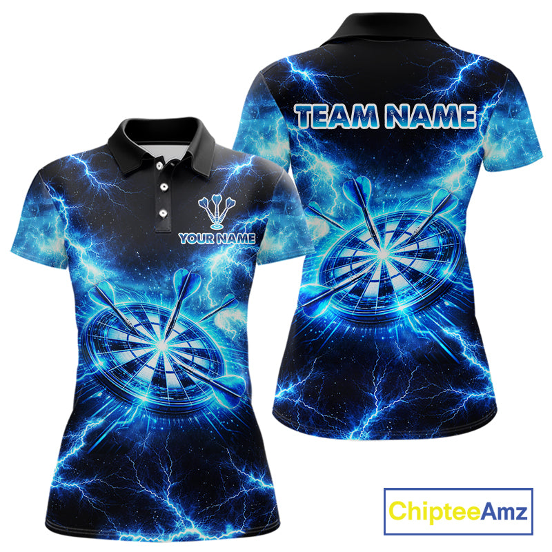 Custom Blue Lightning Thunder Dart Team Shirt for Women Dart Jersey Dartboard Shirt DHT35