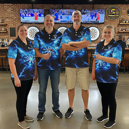 Custom Blue Lightning Thunder Dart Team Shirt for Men Dart Jersey Dartboard Shirt DHT35