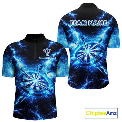 Custom Blue Lightning Thunder Dart Team Shirt for Men Dart Jersey Dartboard Shirt DHT35