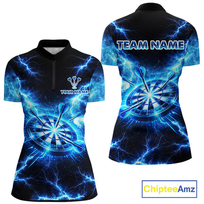 Custom Blue Lightning Thunder Dart Team Shirt for Women Dart Jersey Dartboard Shirt DHT35