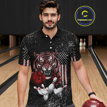 Load image into Gallery viewer, Custom American Flag Bowling Shirt Tiger Bowling Jersey League Polo &amp; 1/4 Zip Bowling for Men QZT835