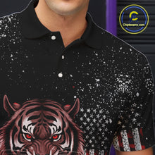 Load image into Gallery viewer, Custom American Flag Bowling Shirt Tiger Bowling Jersey League Polo &amp; 1/4 Zip Bowling for Men QZT835