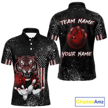 Load image into Gallery viewer, Custom American Flag Bowling Shirt Tiger Bowling Jersey League Polo &amp; 1/4 Zip Bowling for Men QZT835