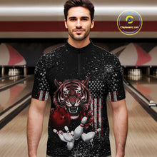 Load image into Gallery viewer, Custom American Flag Bowling Shirt Tiger Bowling Jersey League Polo &amp; 1/4 Zip Bowling for Men QZT835
