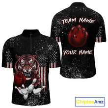 Load image into Gallery viewer, Custom American Flag Bowling Shirt Tiger Bowling Jersey League Polo &amp; 1/4 Zip Bowling for Men QZT835