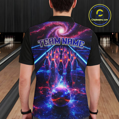 Personalized Galaxy Bowling Shirt Polo & 1/4-Zip for Men Bowling Jersey League QZT837