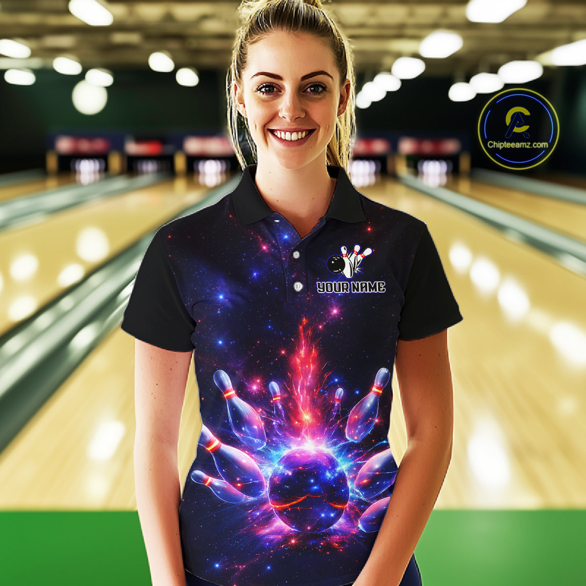 Personalized Galaxy Bowling Shirt Polo & 1/4-Zip for Women Bowling Jersey League QZT837