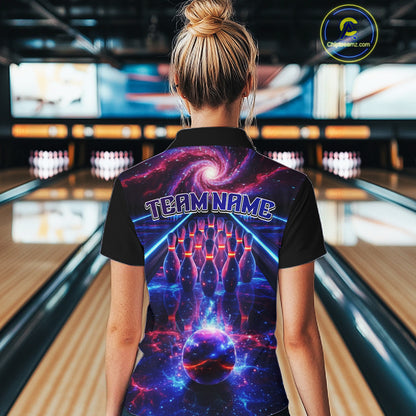 Personalized Galaxy Bowling Shirt Polo & 1/4-Zip for Women Bowling Jersey League QZT837