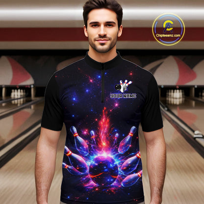 Personalized Galaxy Bowling Shirt Polo & 1/4-Zip for Men Bowling Jersey League QZT837