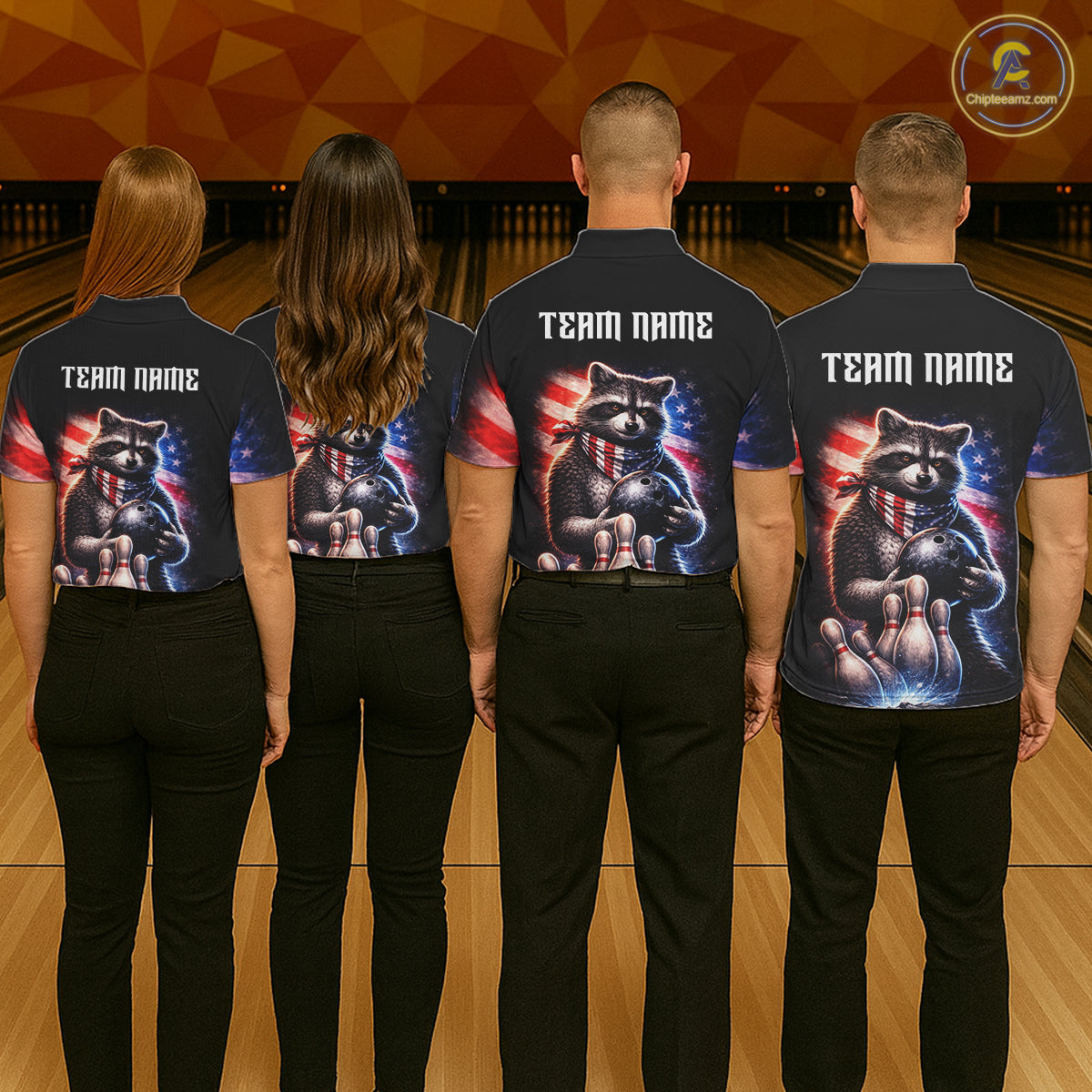 Custom American Flag Raccoon Bowling Shirt Bowling Jersey for Men Patriotic Bowling Polo & 1/4-Zip QZT974