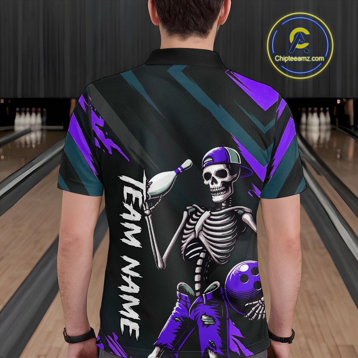 Custom Purple Skull Bowling Team Shirt for Men Polo & 1/4 Zip Bowling League Jersey Bowling Unisex QZT794