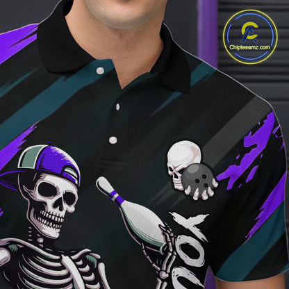 Custom Purple Skull Bowling Team Shirt for Men Polo & 1/4 Zip Bowling League Jersey Bowling Unisex QZT794