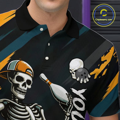Custom Yellow Skull Bowling Team Shirt for Men Polo & 1/4 Zip Bowling League Jersey Bowling Unisex QZT794