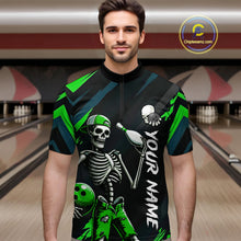 Load image into Gallery viewer, Custom Green Skull Bowling Team Shirt for Men Polo &amp; 1/4 Zip Bowling League Jersey Bowling Unisex QZT794