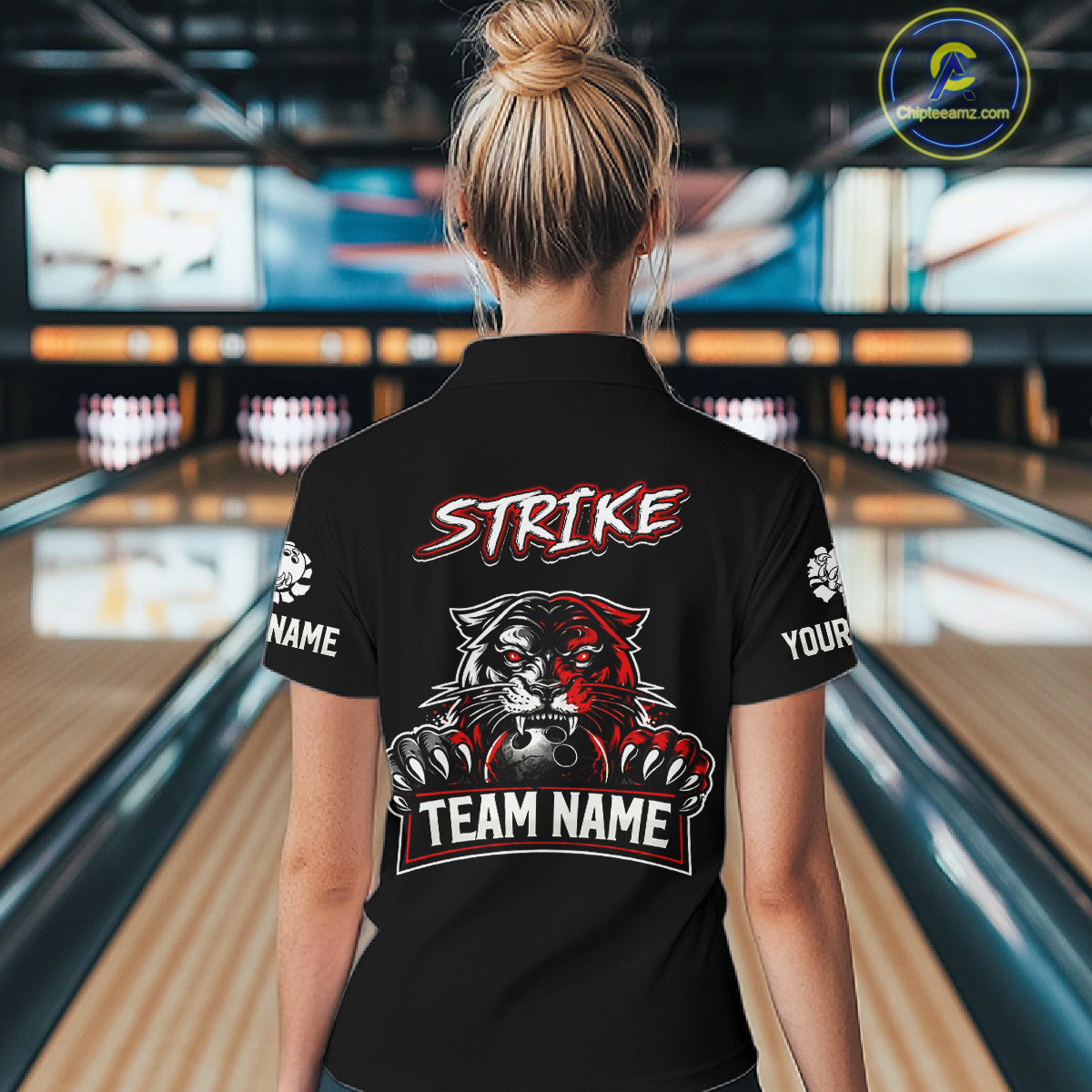 Custom Red & White Tiger Bowling Team Jersey for Women Bowling Shirt Polo & 1/4 Zip Bowling Outfit QZT841