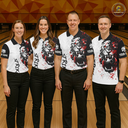Custom Red & White Tiger Bowling Team Jersey for Men Bowling Shirt Polo & 1/4 Zip Bowling Outfit QZT841
