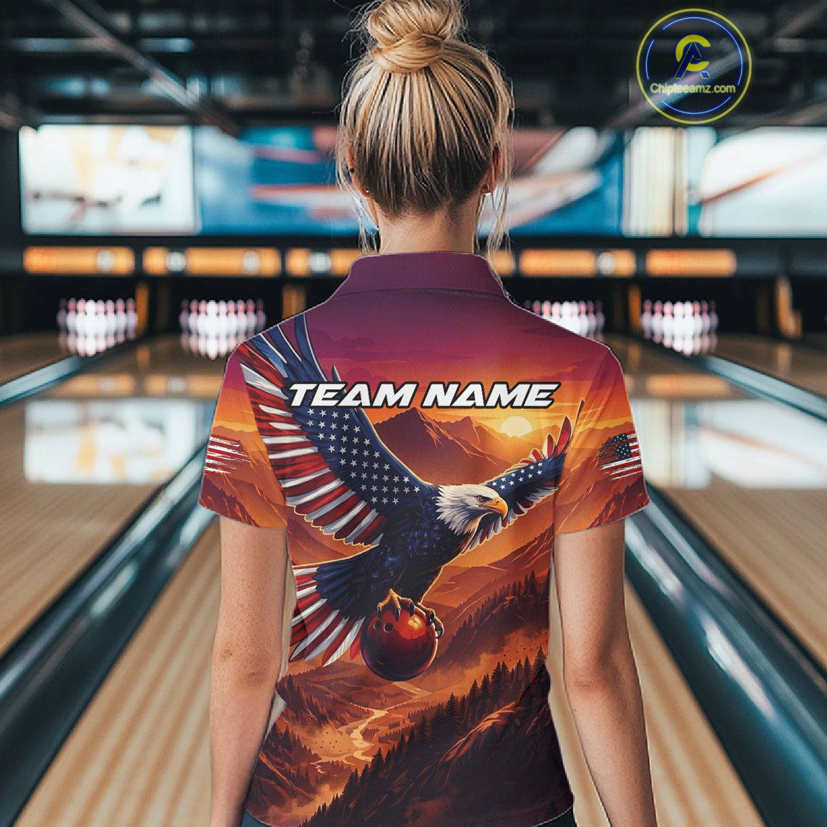 Custom American Eagle Bowling Shirt for Women Sunset Bowling Jersey Patriotic QZT975
