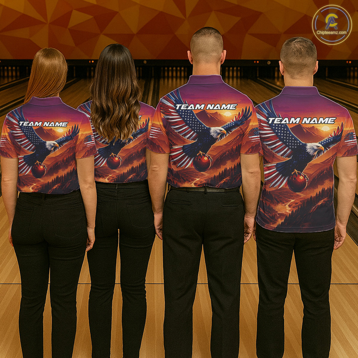 Custom American Eagle Bowling Shirt for Women Sunset Bowling Jersey Patriotic QZT975