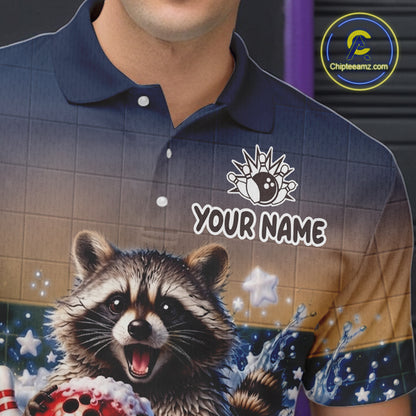 Funny Raccoon Bowling Shirt for Men Custom Patriotic Bowling Jersey US Flag Bowling Outfit QZT976