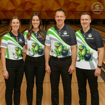 Personalized Funny Green Frog Bowling Shirt Ugly Bowling Jersey Unisex Polo for Men QZT845