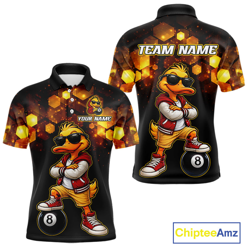 Custom Black & Gold Funny Duck Billiard Shirt for Men Billiard Jersey League 8 Ball Pool for Couples BHT14