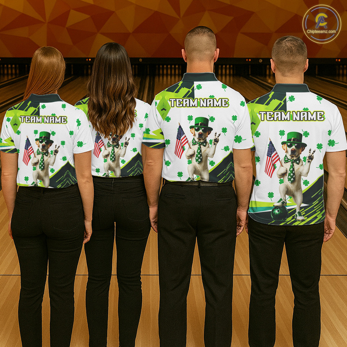 Custom Green Funny Golden Retriever Dog Bowling Shirt Samrock Pattern Bowling St. Patrick Day for Men QZT936