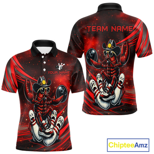 Red and black polo shirt with a crawfish design on a white background, featuring 'Chiptee Amz' branding.