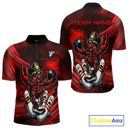 Red and black sports jersey with a crawfish design, customizable text, and Chiptee Amz branding.