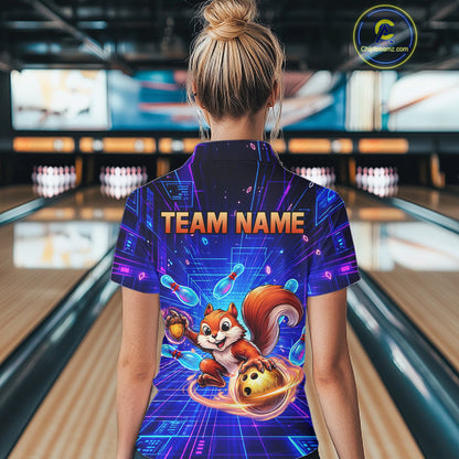 Custom Neon Funny Squirrel Bowling Shirt for Women Bowling Team Jersey Polo & Quarter-Zip Bowling Outfit QZT981