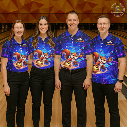 Custom Neon Funny Squirrel Bowling Shirt for Men Bowling Team Jersey Polo & Quarter-Zip Bowling Outfit QZT981